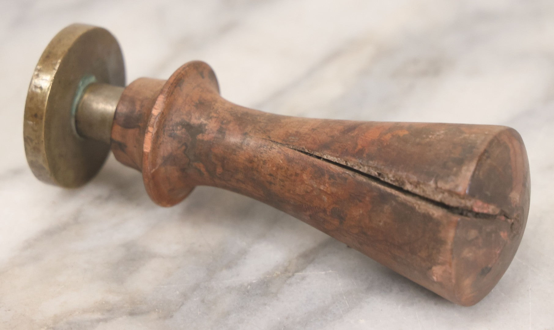 Lot 053 - Antique Wax Seal Stamp With Wooden Handle, Marked "Ristorante Stazione Borgonovo", With A.E. Monogram, From Borgonovo Val Tidone Italy