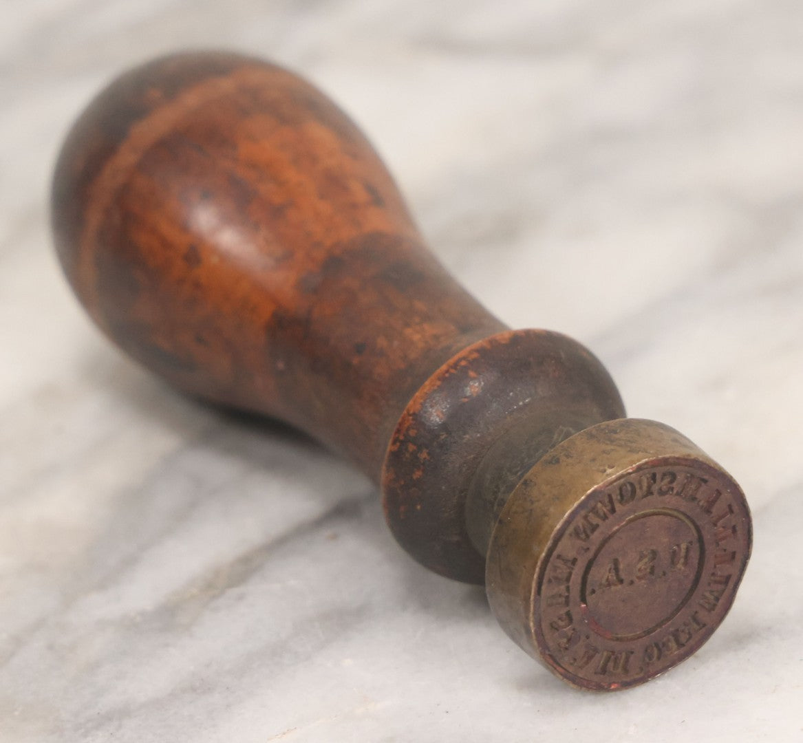 Lot 054 - Antique Wax Seal Stamp With Wooden Handle, Marked "Williamstown, Mass., "Reg. Dia., U.S.A., " Official Registered Die