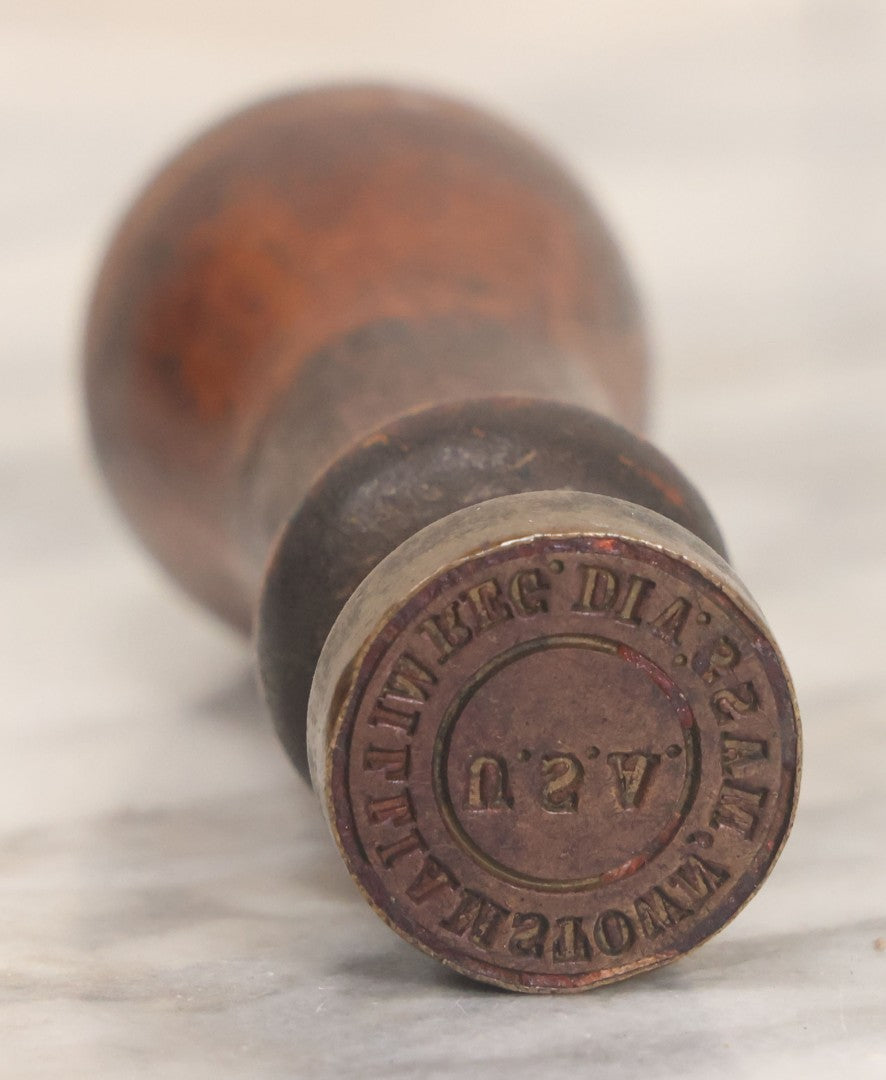 Lot 054 - Antique Wax Seal Stamp With Wooden Handle, Marked "Williamstown, Mass., "Reg. Dia., U.S.A., " Official Registered Die