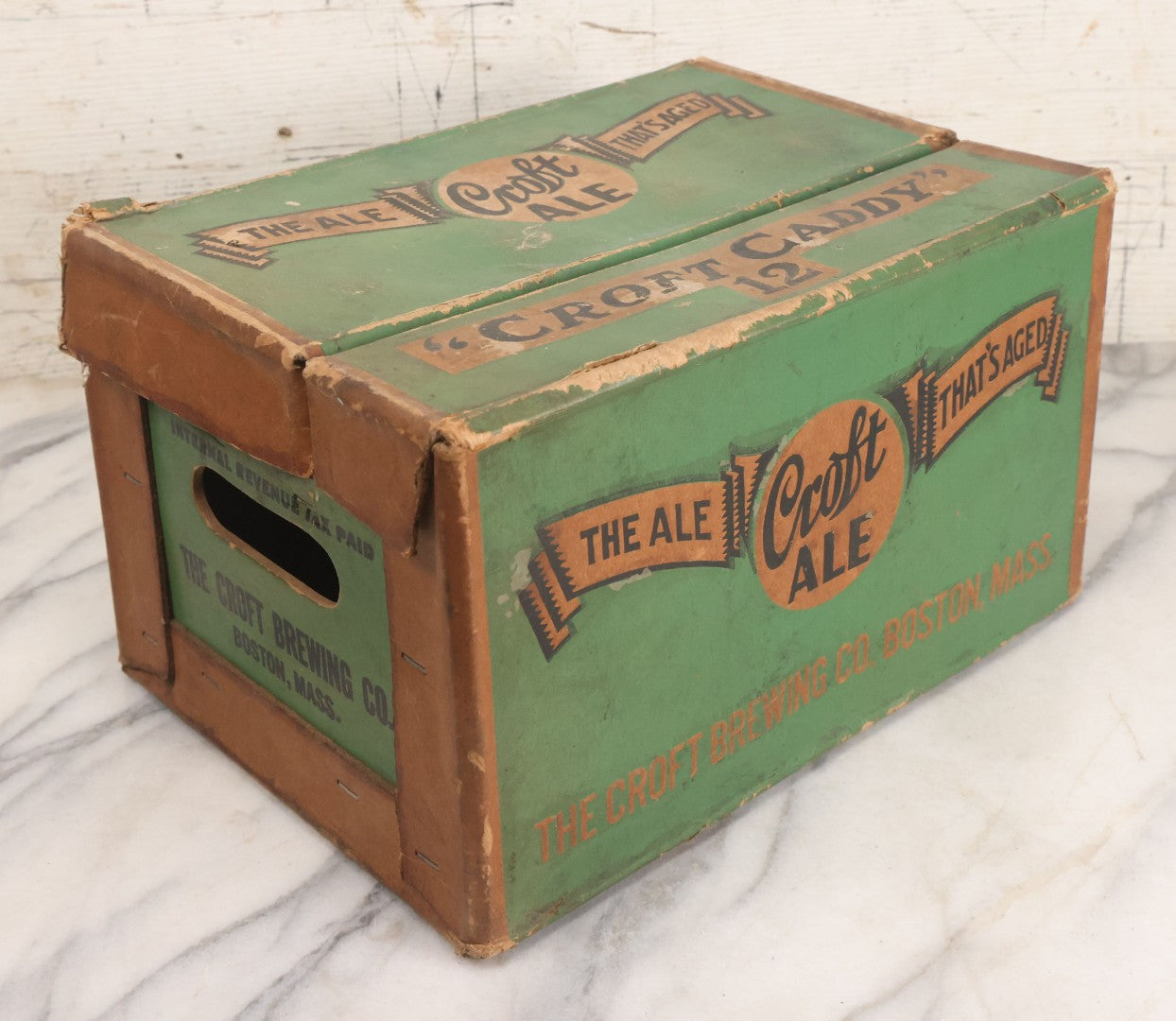 Lot 056 - Vintage Cardboard Beer Box For Croft Ale, "Croft Caddy" Twelve Pack, "The Ale That's Aged", The Croft Brewing Co., Boston, Massachusetts