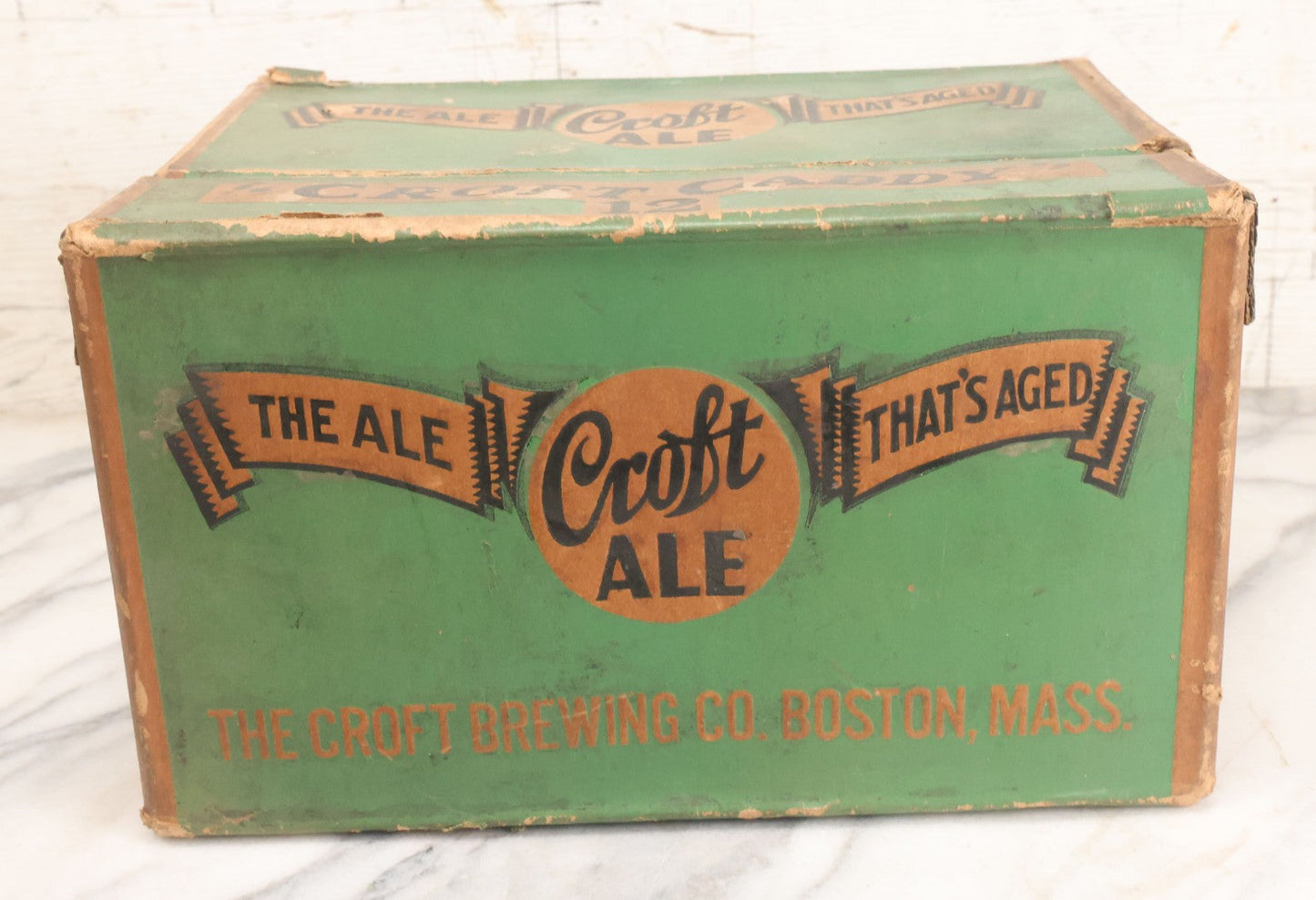 Lot 056 - Vintage Cardboard Beer Box For Croft Ale, "Croft Caddy" Twelve Pack, "The Ale That's Aged", The Croft Brewing Co., Boston, Massachusetts