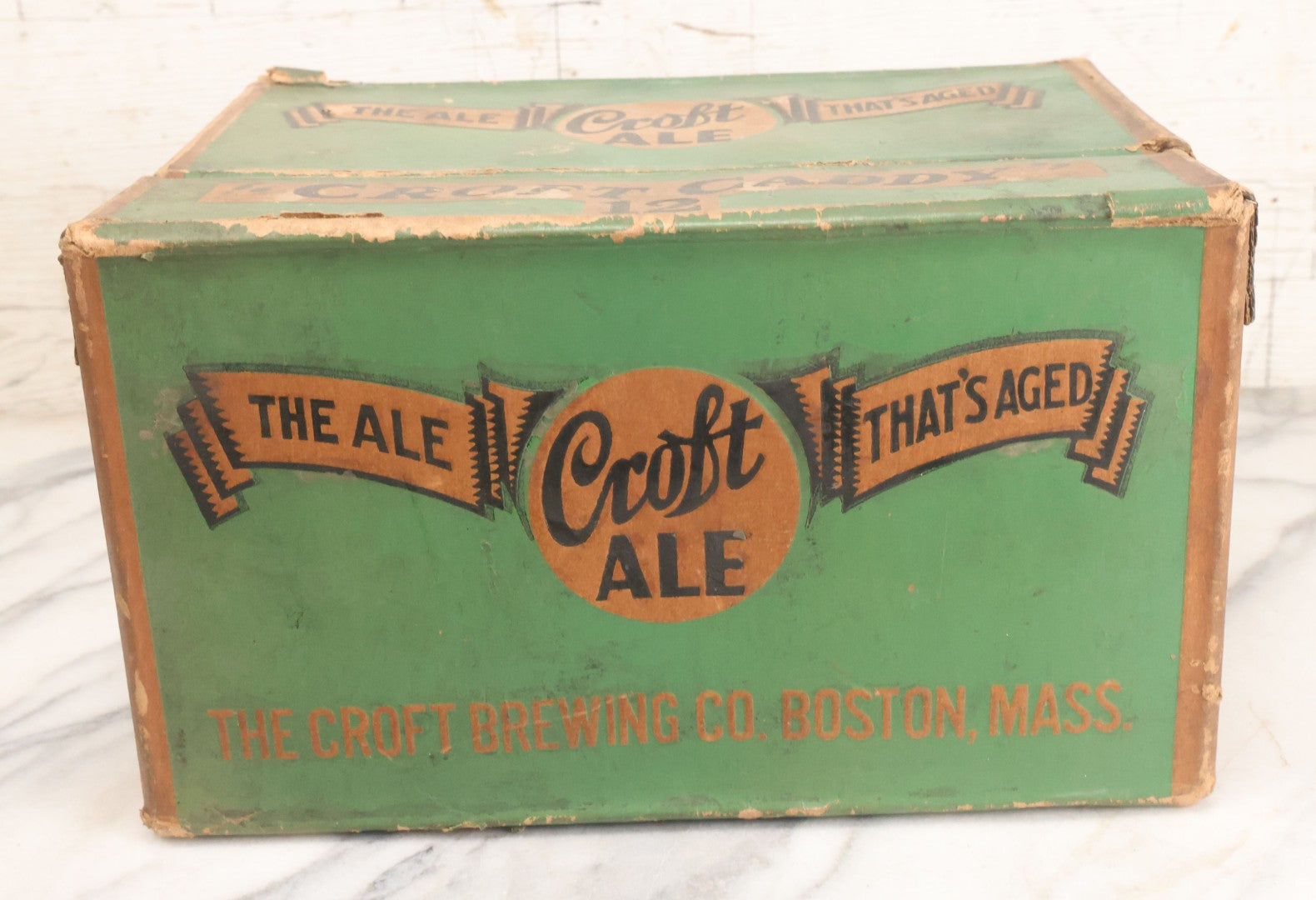 Lot 056 - Vintage Cardboard Beer Box For Croft Ale, "Croft Caddy" Twelve Pack, "The Ale That's Aged", The Croft Brewing Co., Boston, Massachusetts