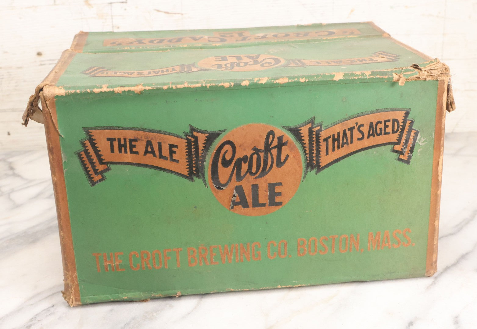 Lot 056 - Vintage Cardboard Beer Box For Croft Ale, "Croft Caddy" Twelve Pack, "The Ale That's Aged", The Croft Brewing Co., Boston, Massachusetts
