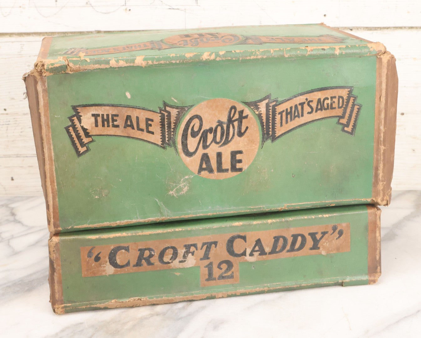 Lot 056 - Vintage Cardboard Beer Box For Croft Ale, "Croft Caddy" Twelve Pack, "The Ale That's Aged", The Croft Brewing Co., Boston, Massachusetts