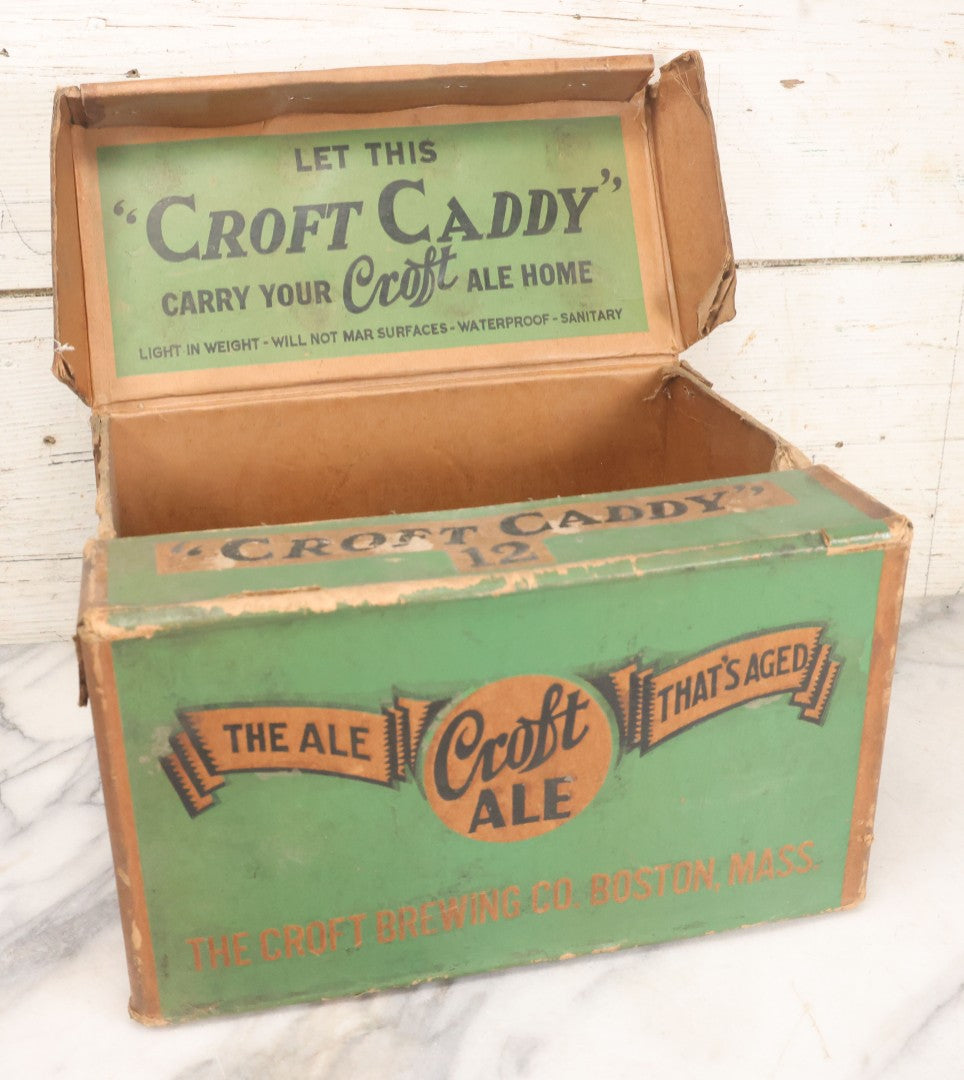 Lot 056 - Vintage Cardboard Beer Box For Croft Ale, "Croft Caddy" Twelve Pack, "The Ale That's Aged", The Croft Brewing Co., Boston, Massachusetts