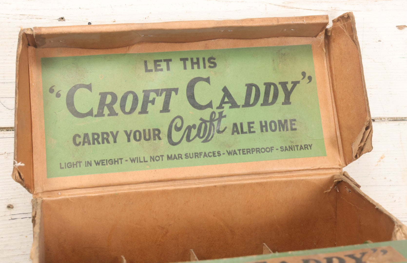 Lot 056 - Vintage Cardboard Beer Box For Croft Ale, "Croft Caddy" Twelve Pack, "The Ale That's Aged", The Croft Brewing Co., Boston, Massachusetts