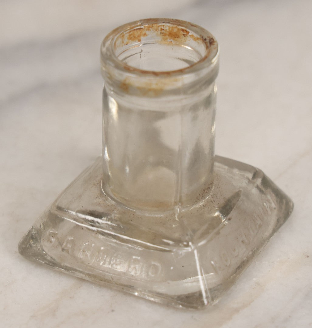 Lot 059 - Pair Of Antique Glass Objects, Including The Trilby Night Lamp And Sanford's Fountain Pen Inks Glass Inkwell