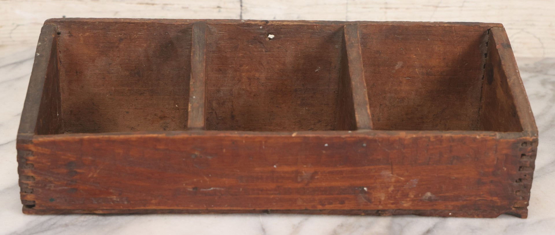 Lot 061 - Vintage Custom Divided Three Sectioned Display Box Fashioned From A Phenix Pimento Club Cheese Five Lbs. Finger Jointed Wooden Box, Made By Phenix Cheese Company, New York & Chicago