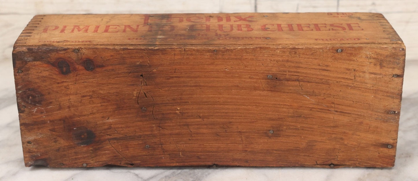 Lot 061 - Vintage Custom Divided Three Sectioned Display Box Fashioned From A Phenix Pimento Club Cheese Five Lbs. Finger Jointed Wooden Box, Made By Phenix Cheese Company, New York & Chicago