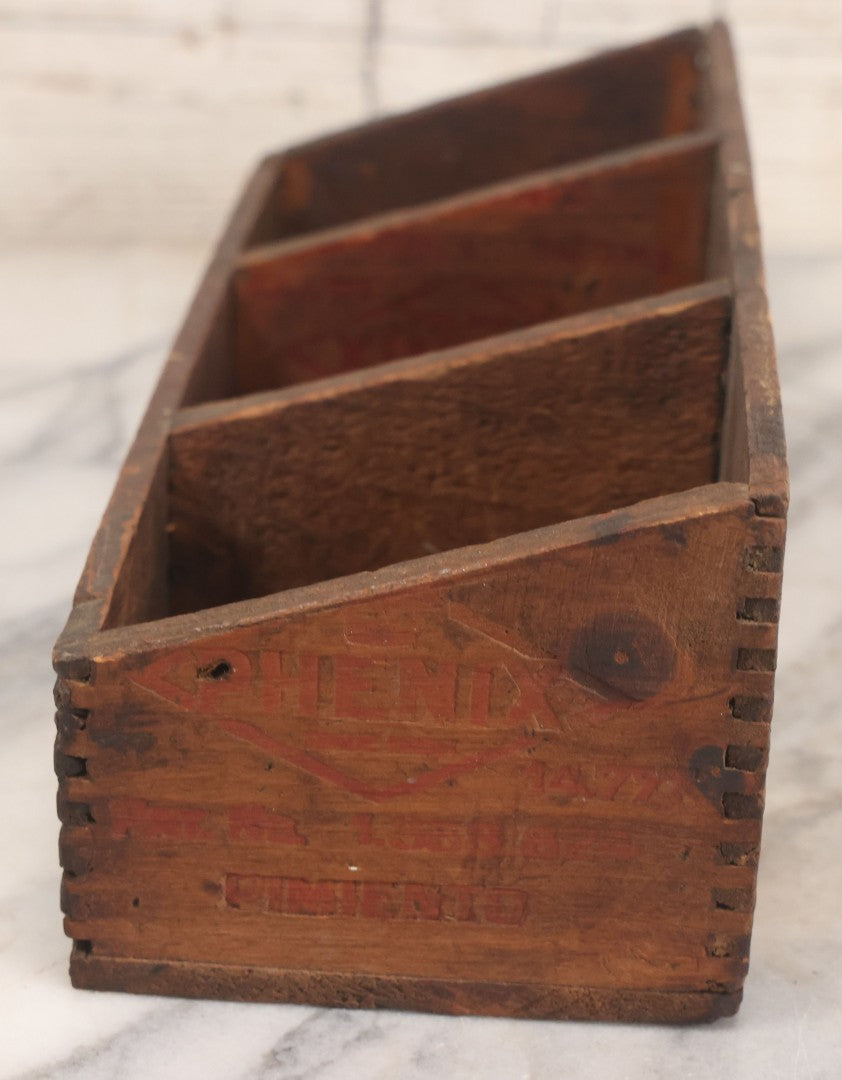Lot 061 - Vintage Custom Divided Three Sectioned Display Box Fashioned From A Phenix Pimento Club Cheese Five Lbs. Finger Jointed Wooden Box, Made By Phenix Cheese Company, New York & Chicago