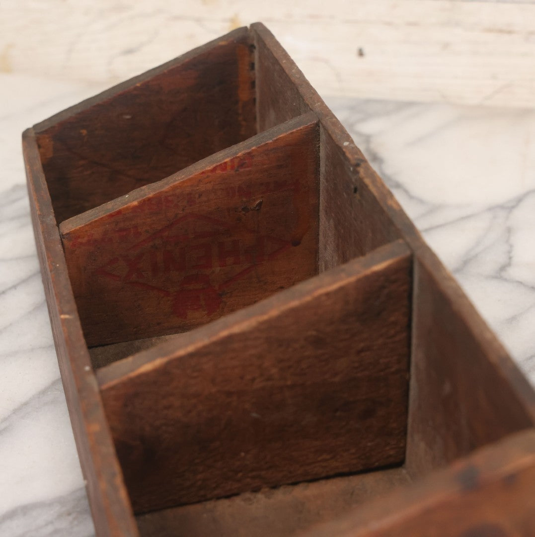 Lot 061 - Vintage Custom Divided Three Sectioned Display Box Fashioned From A Phenix Pimento Club Cheese Five Lbs. Finger Jointed Wooden Box, Made By Phenix Cheese Company, New York & Chicago