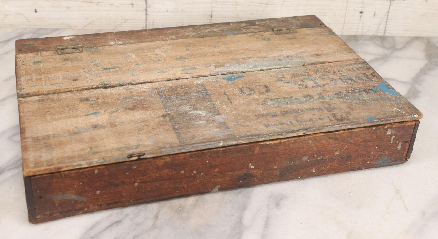 Lot 062 - Antique Hinged Wooden Storage Box With Stenciled Advertising On Lid From York, Pennsylvania, Shabby Condition, Remnants Of Old Paint