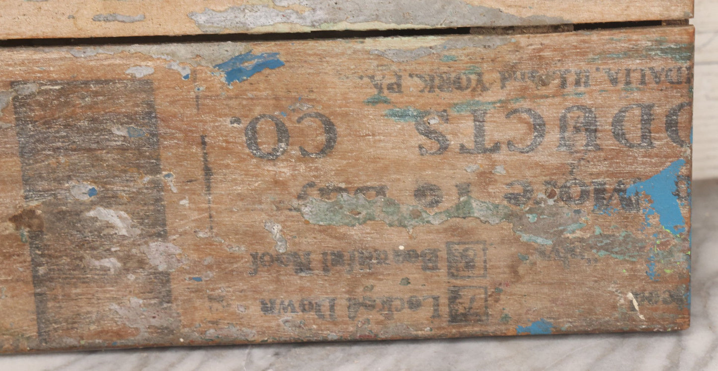 Lot 062 - Antique Hinged Wooden Storage Box With Stenciled Advertising On Lid From York, Pennsylvania, Shabby Condition, Remnants Of Old Paint