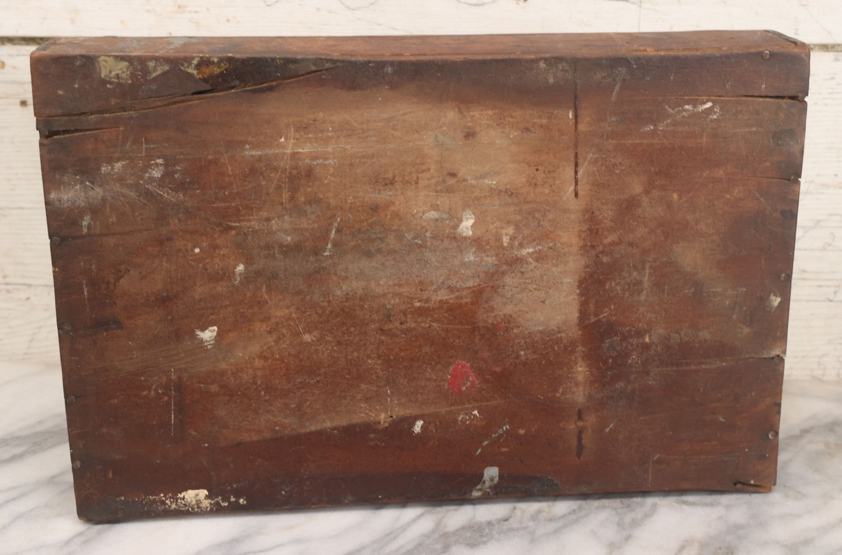 Lot 062 - Antique Hinged Wooden Storage Box With Stenciled Advertising On Lid From York, Pennsylvania, Shabby Condition, Remnants Of Old Paint