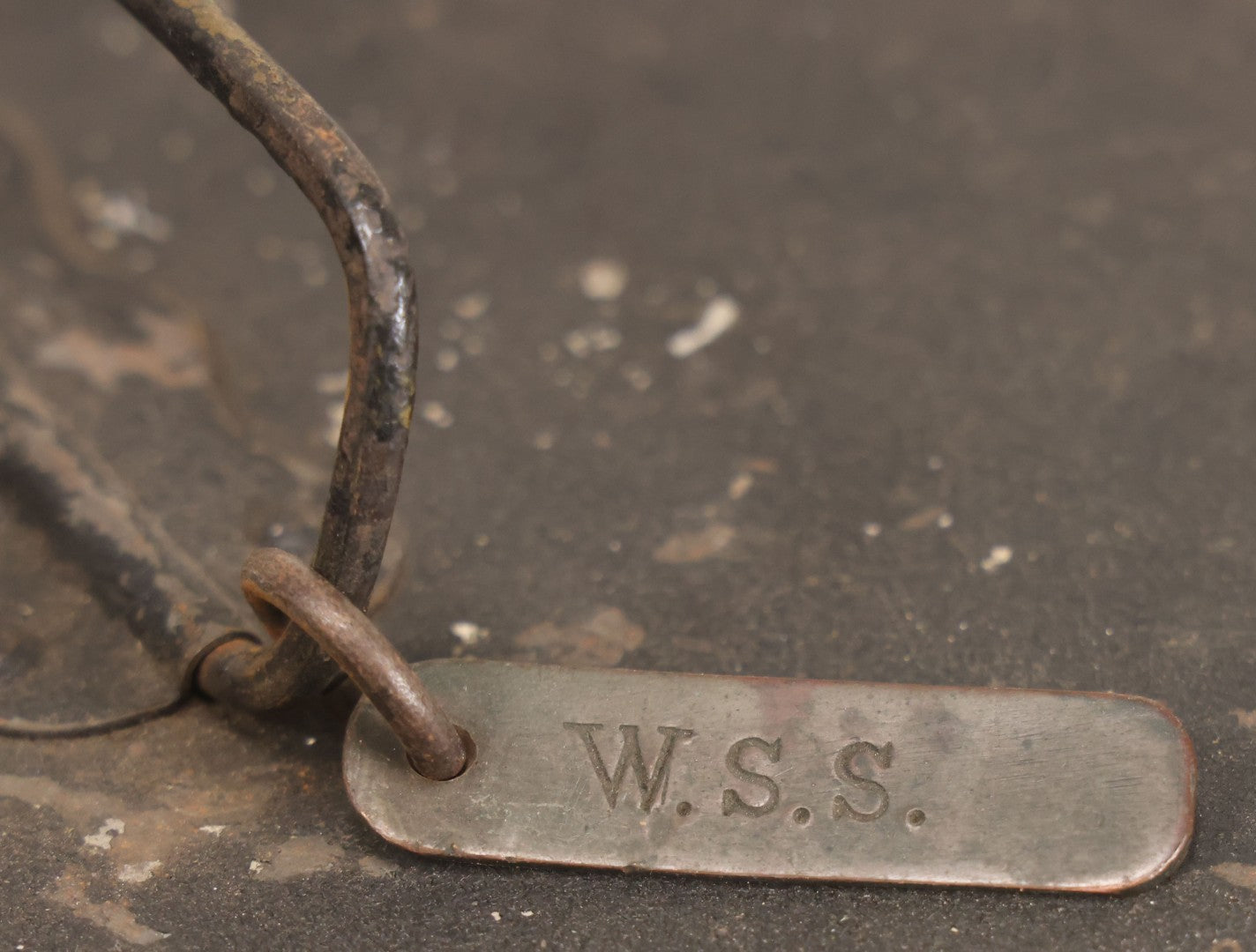 Lot 063 - Antique Painted Tin Lock Box With Black Paint, Red Pinstripes And Gold Accents With Brass Tag Stamped W.S.S., Note One Hinge Broken