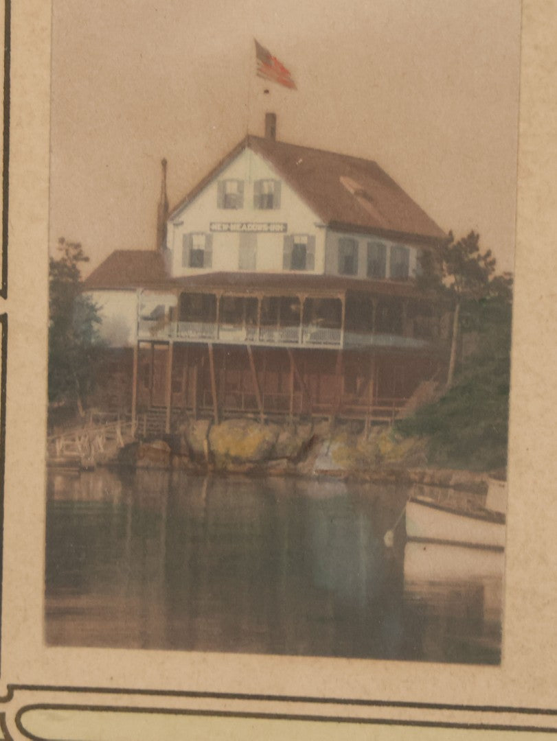 Lot 071 - Antique Framed Advertisement Poem And Photograph For The New Meadows Inn, Bath, Maine, Poem By Emma Playter Seabury, With Handwritten Edits From Previous Owner, Framed At The Quality Art Shop, Pawtucket, Rhode Island, 8-1/2" x 5-1/2"