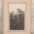 Lot 080 - Antique Boarded Photograph Of Woman Holding Fluffy Sheep On Farm