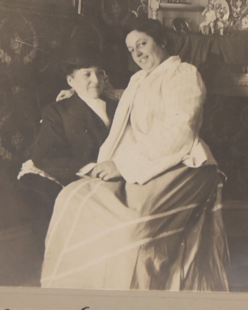 Lot 085 - Antique Boarded Interior Photograph Of Two Women, One Dressed In Suit And Top Hat, With Handwritten Caption "Tweedle Dee And Tweedle Dum"