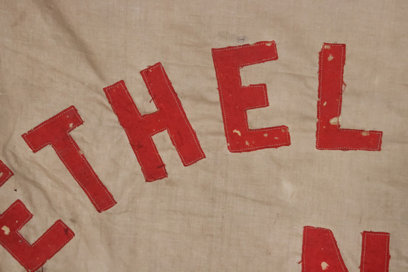 Lot 001 - Antique Odd Fellows I.O.O.F. Bethel Lodge No. 820, Pennsylvania, Hand Stitched Double Sided Banner With Three Links Symbol, Note Heavy Wear