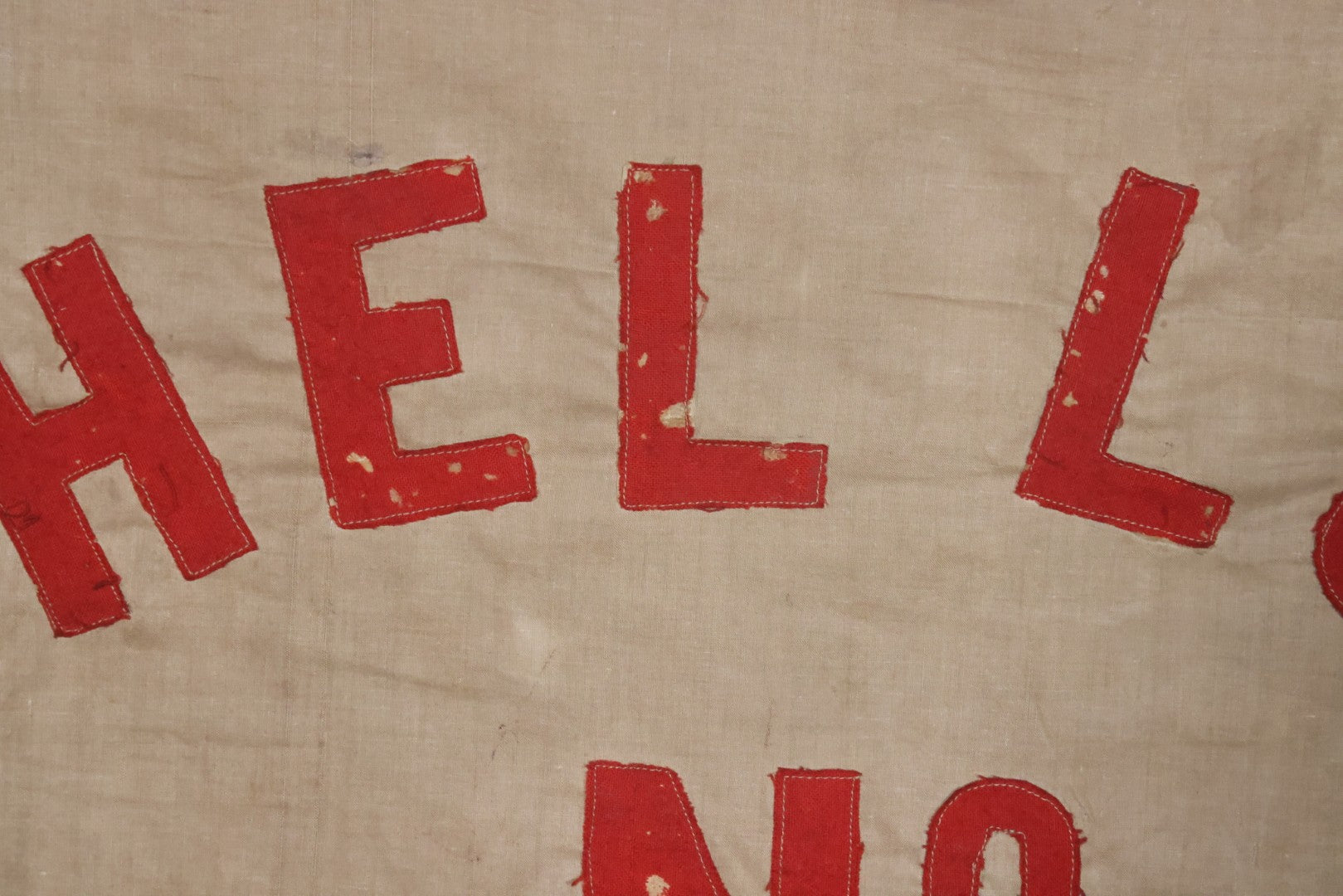 Lot 001 - Antique Odd Fellows I.O.O.F. Bethel Lodge No. 820, Pennsylvania, Hand Stitched Double Sided Banner With Three Links Symbol, Note Heavy Wear