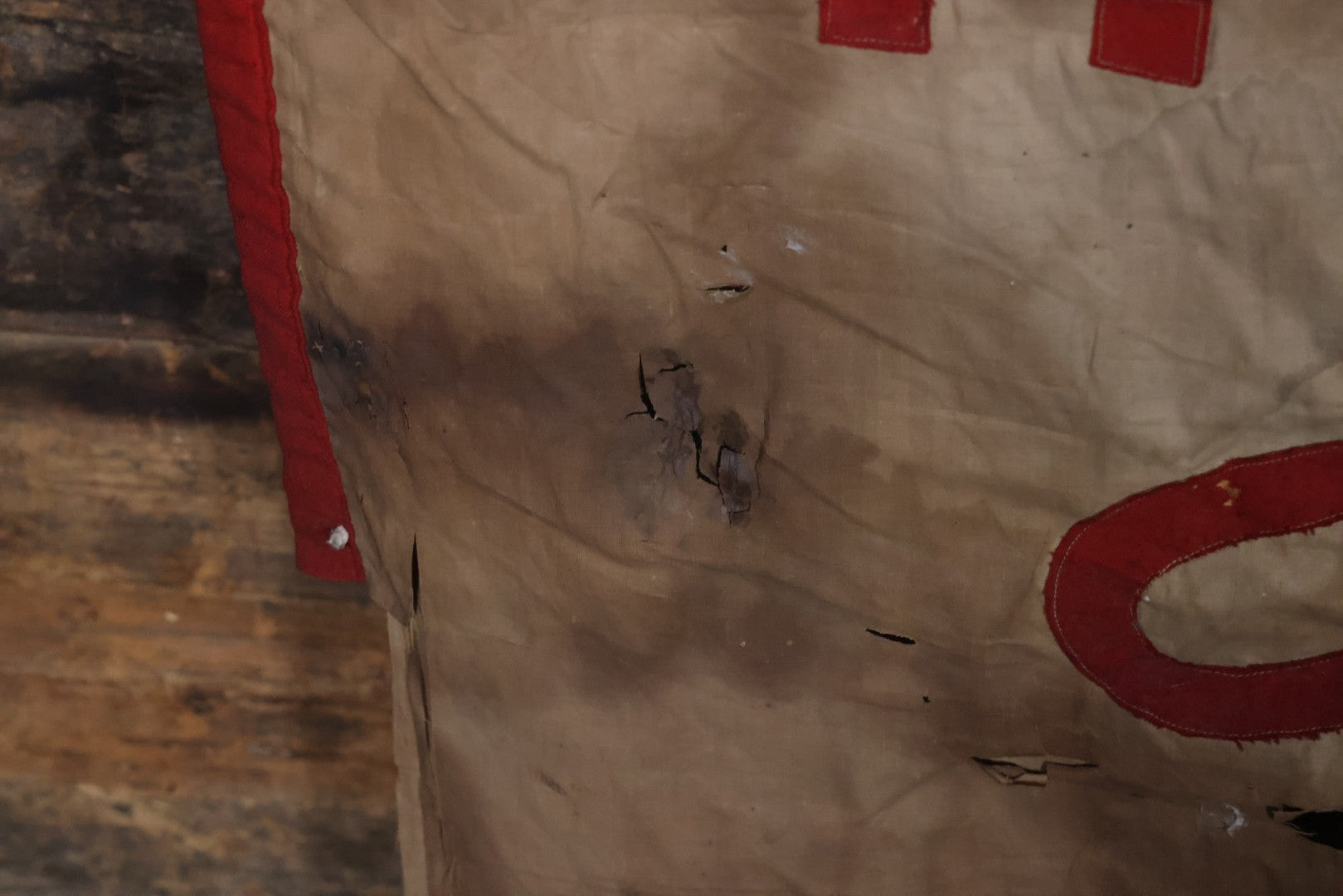 Lot 001 - Antique Odd Fellows I.O.O.F. Bethel Lodge No. 820, Pennsylvania, Hand Stitched Double Sided Banner With Three Links Symbol, Note Heavy Wear