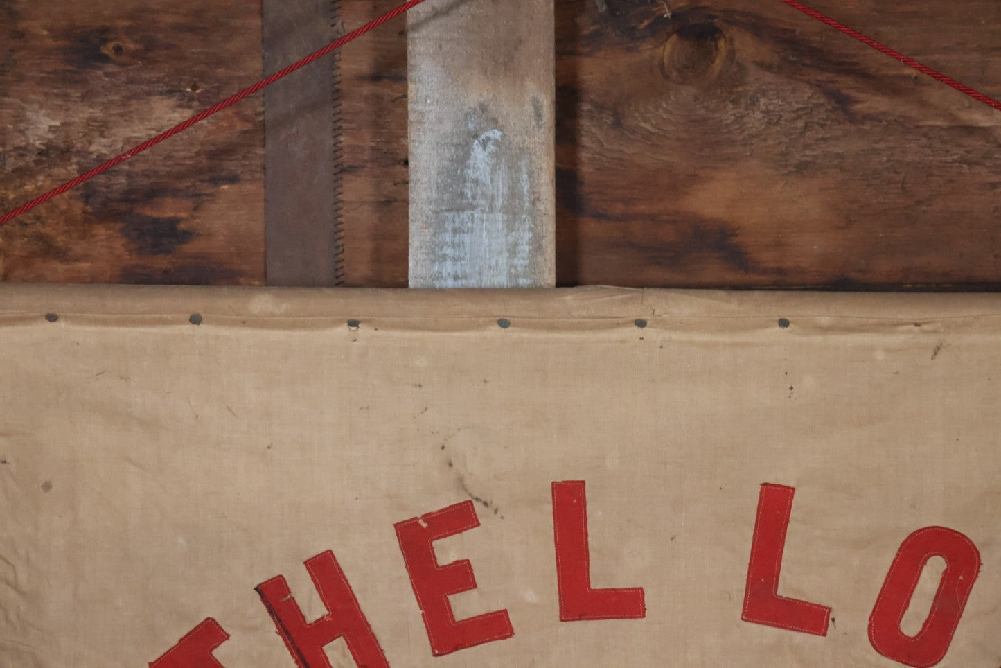 Lot 001 - Antique Odd Fellows I.O.O.F. Bethel Lodge No. 820, Pennsylvania, Hand Stitched Double Sided Banner With Three Links Symbol, Note Heavy Wear