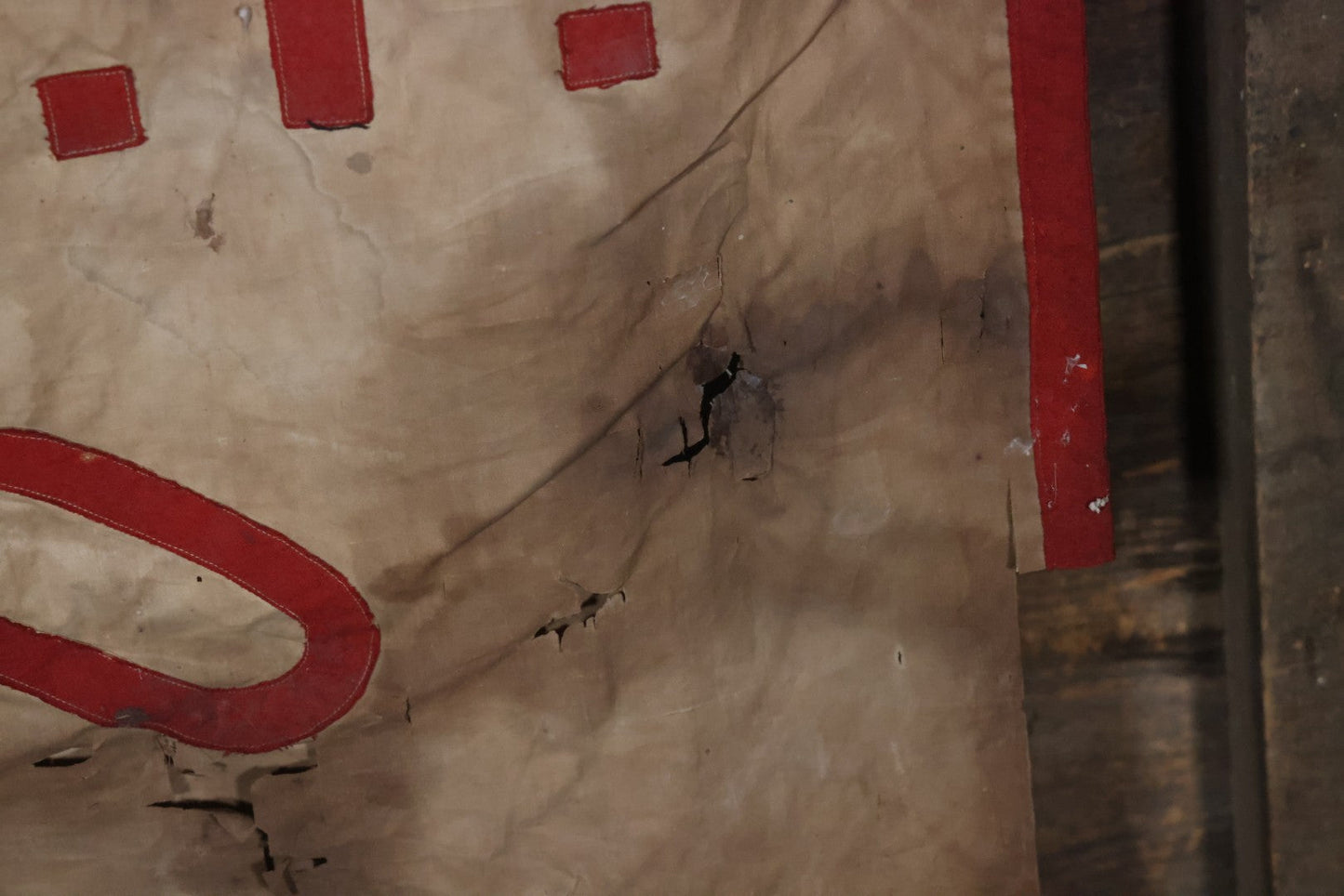 Lot 001 - Antique Odd Fellows I.O.O.F. Bethel Lodge No. 820, Pennsylvania, Hand Stitched Double Sided Banner With Three Links Symbol, Note Heavy Wear