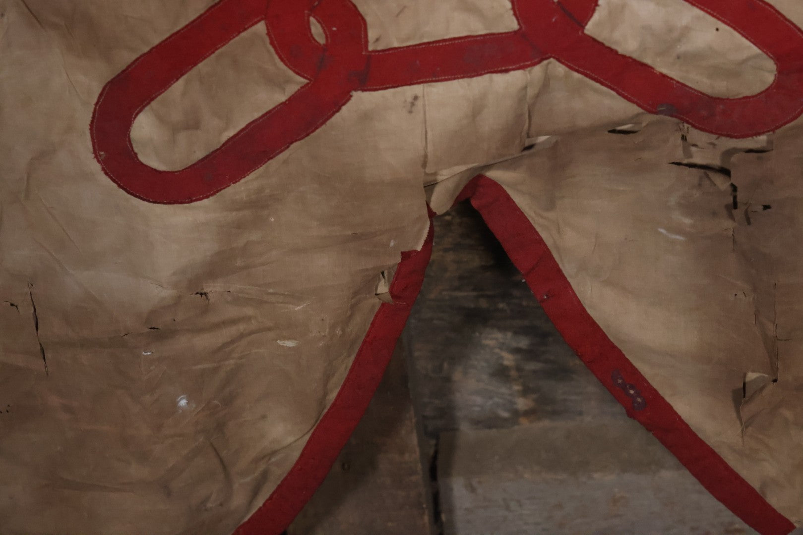 Lot 001 - Antique Odd Fellows I.O.O.F. Bethel Lodge No. 820, Pennsylvania, Hand Stitched Double Sided Banner With Three Links Symbol, Note Heavy Wear