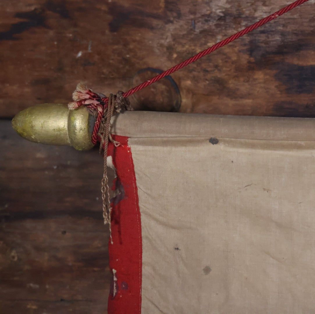 Lot 001 - Antique Odd Fellows I.O.O.F. Bethel Lodge No. 820, Pennsylvania, Hand Stitched Double Sided Banner With Three Links Symbol, Note Heavy Wear