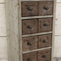 Lot 003 - Antique Make-Do 12-Drawer Nail And Hardware Bin With Drawers Made Out Of Old Cheese Boxes With Wooden Knobs, Many Drawers Divided, With Identifying Sample Nails Stapled To Front, Empty