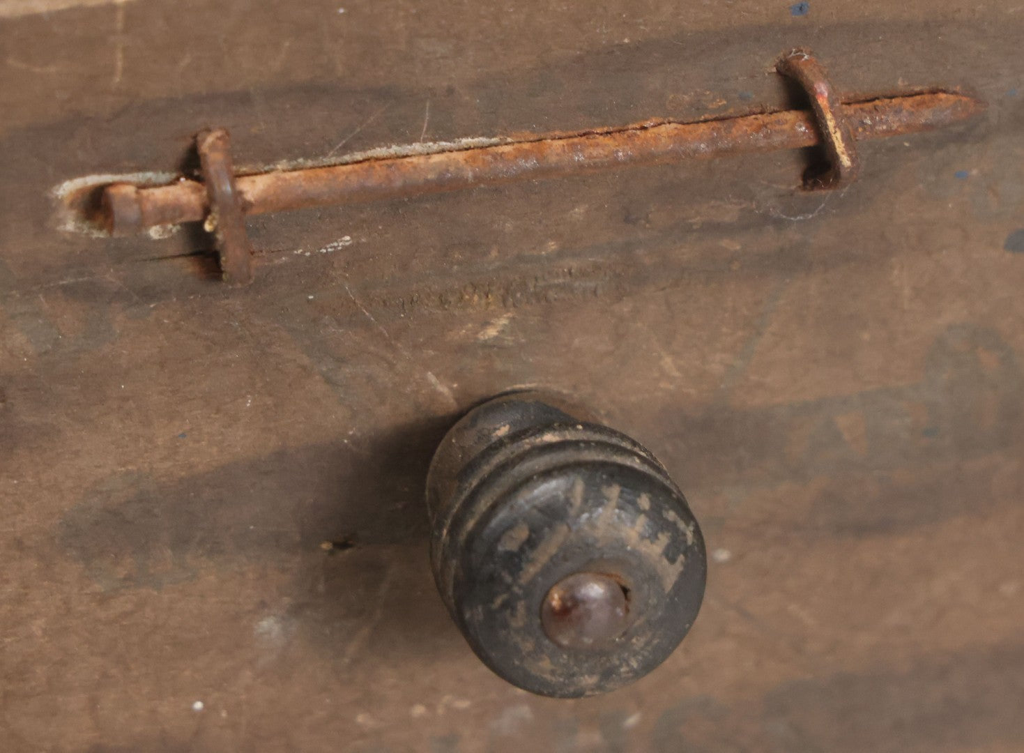 Lot 003 - Antique Make-Do 12-Drawer Nail And Hardware Bin With Drawers Made Out Of Old Cheese Boxes With Wooden Knobs, Many Drawers Divided, With Identifying Sample Nails Stapled To Front, Empty