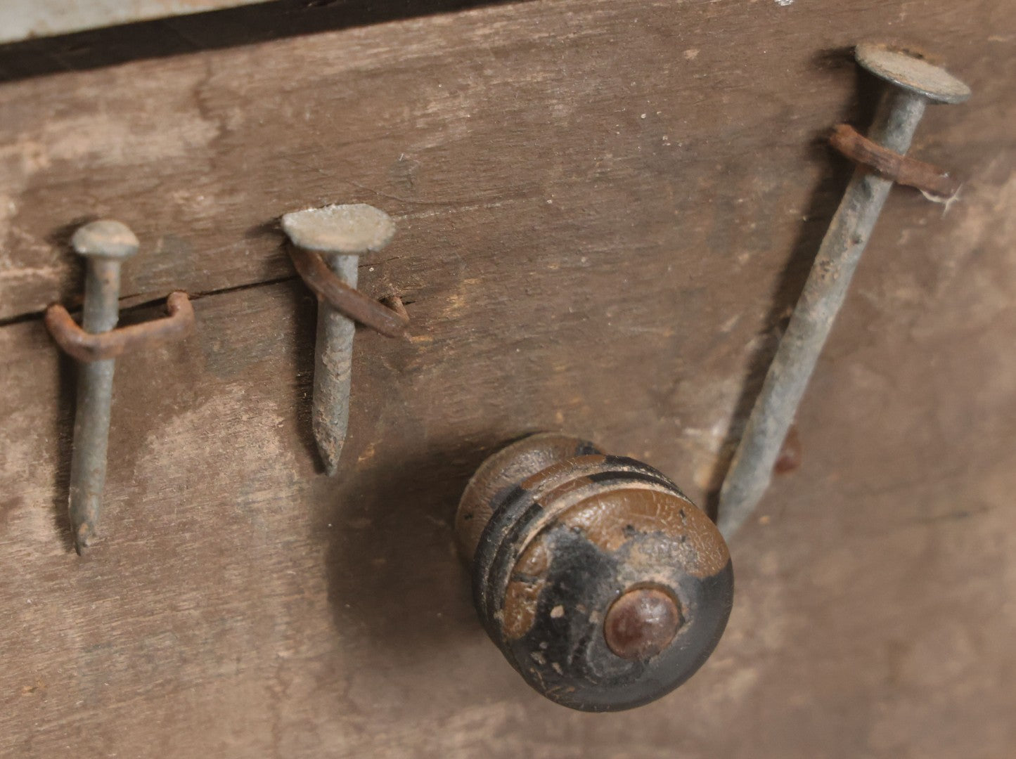 Lot 003 - Antique Make-Do 12-Drawer Nail And Hardware Bin With Drawers Made Out Of Old Cheese Boxes With Wooden Knobs, Many Drawers Divided, With Identifying Sample Nails Stapled To Front, Empty