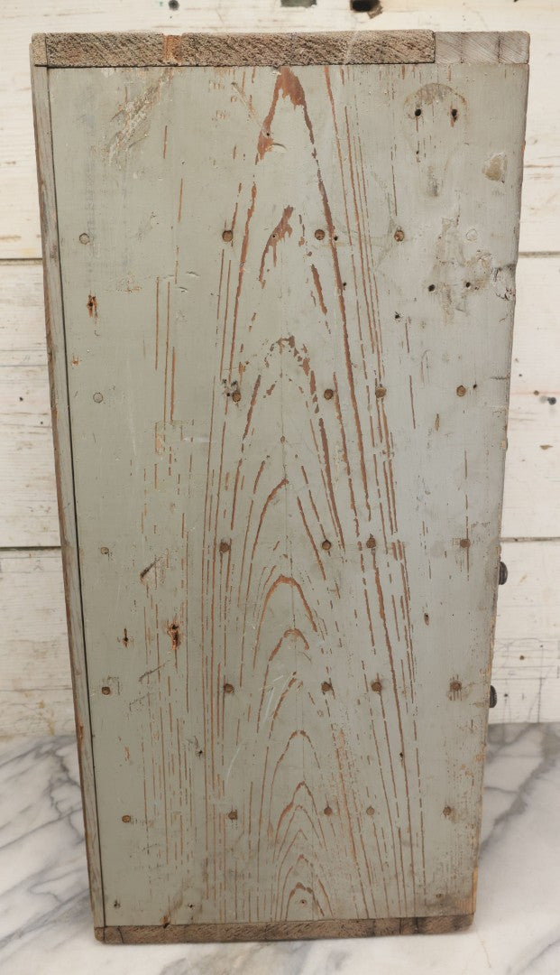 Lot 003 - Antique Make-Do 12-Drawer Nail And Hardware Bin With Drawers Made Out Of Old Cheese Boxes With Wooden Knobs, Many Drawers Divided, With Identifying Sample Nails Stapled To Front, Empty