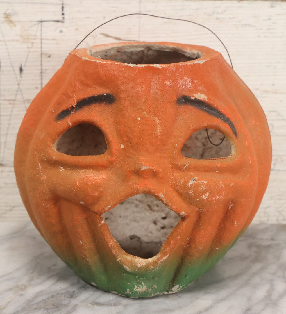 Lot 004 - Vintage Paper Pulp Halloween Jack-O-Lantern J.O.L. Choir Boy Candy Bucket Large Size 7-1/4" Height, Missing Face Insert