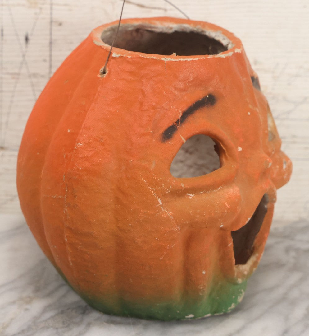 Lot 004 - Vintage Paper Pulp Halloween Jack-O-Lantern J.O.L. Choir Boy Candy Bucket Large Size 7-1/4" Height, Missing Face Insert