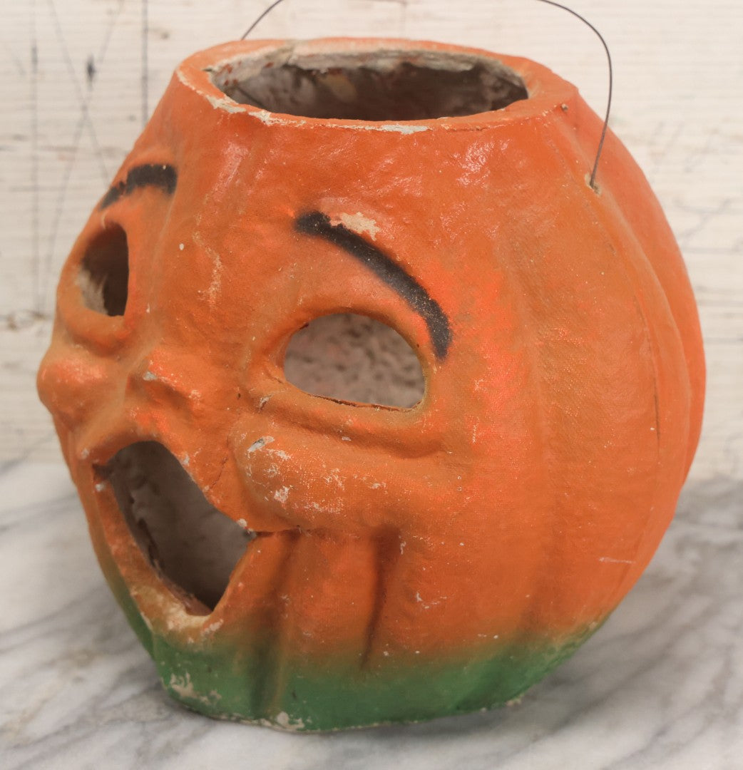 Lot 004 - Vintage Paper Pulp Halloween Jack-O-Lantern J.O.L. Choir Boy Candy Bucket Large Size 7-1/4" Height, Missing Face Insert