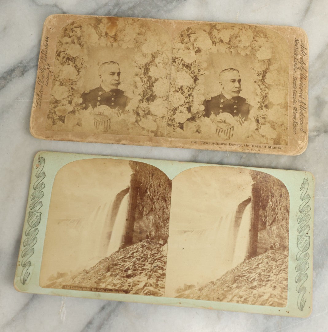 Lot 102 - Grouping Of Twelve Antique Stereo-Optic Stereo View Photograph Cards Including Guardian Angel Ghost Card, World's Fair Chicago, Rear Admiral Dewey, And Many From Watkins Glen And Niagara Falls