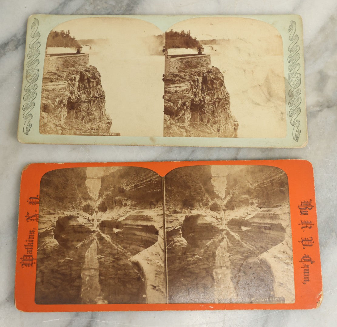 Lot 102 - Grouping Of Twelve Antique Stereo-Optic Stereo View Photograph Cards Including Guardian Angel Ghost Card, World's Fair Chicago, Rear Admiral Dewey, And Many From Watkins Glen And Niagara Falls
