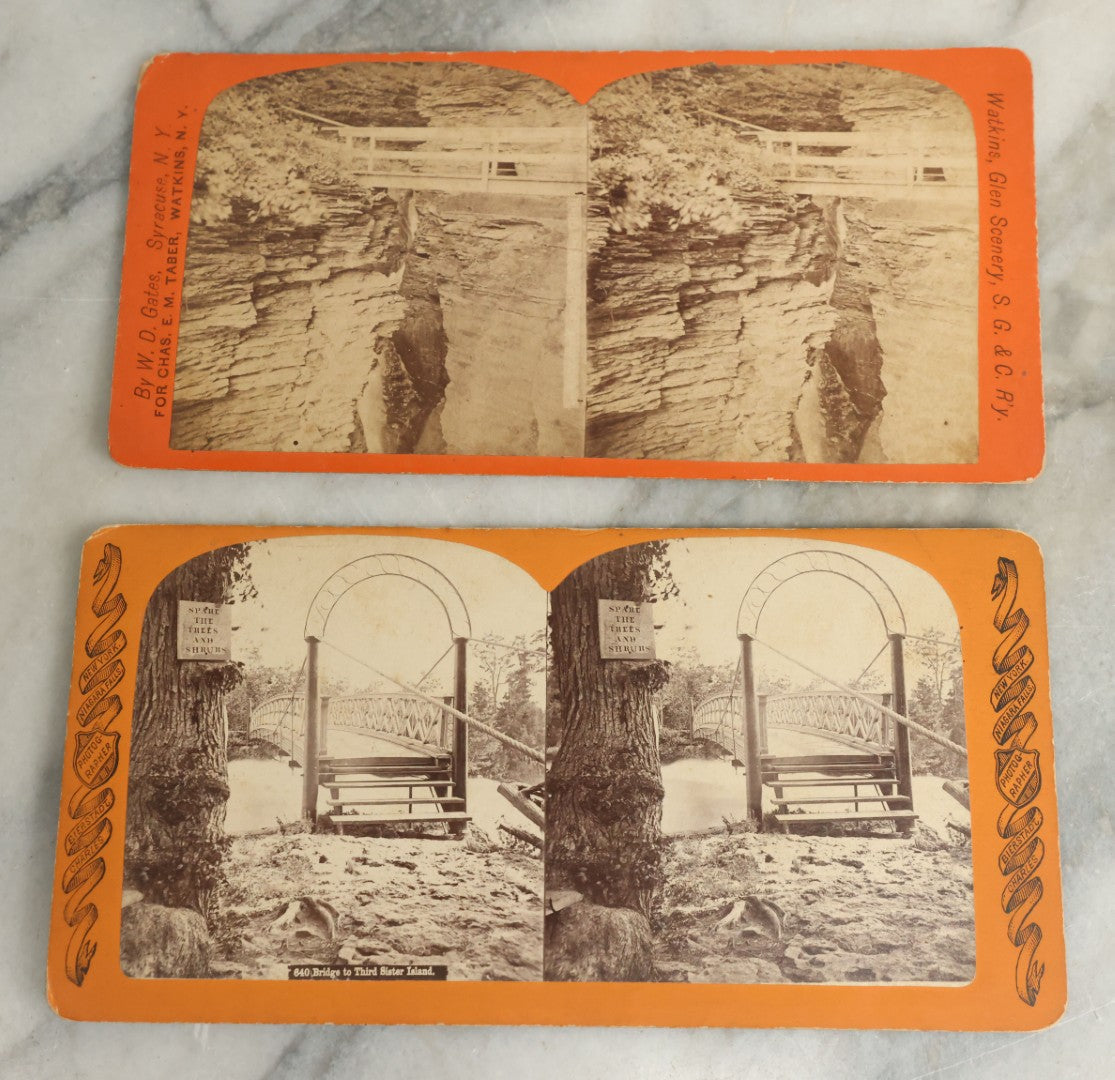 Lot 102 - Grouping Of Twelve Antique Stereo-Optic Stereo View Photograph Cards Including Guardian Angel Ghost Card, World's Fair Chicago, Rear Admiral Dewey, And Many From Watkins Glen And Niagara Falls