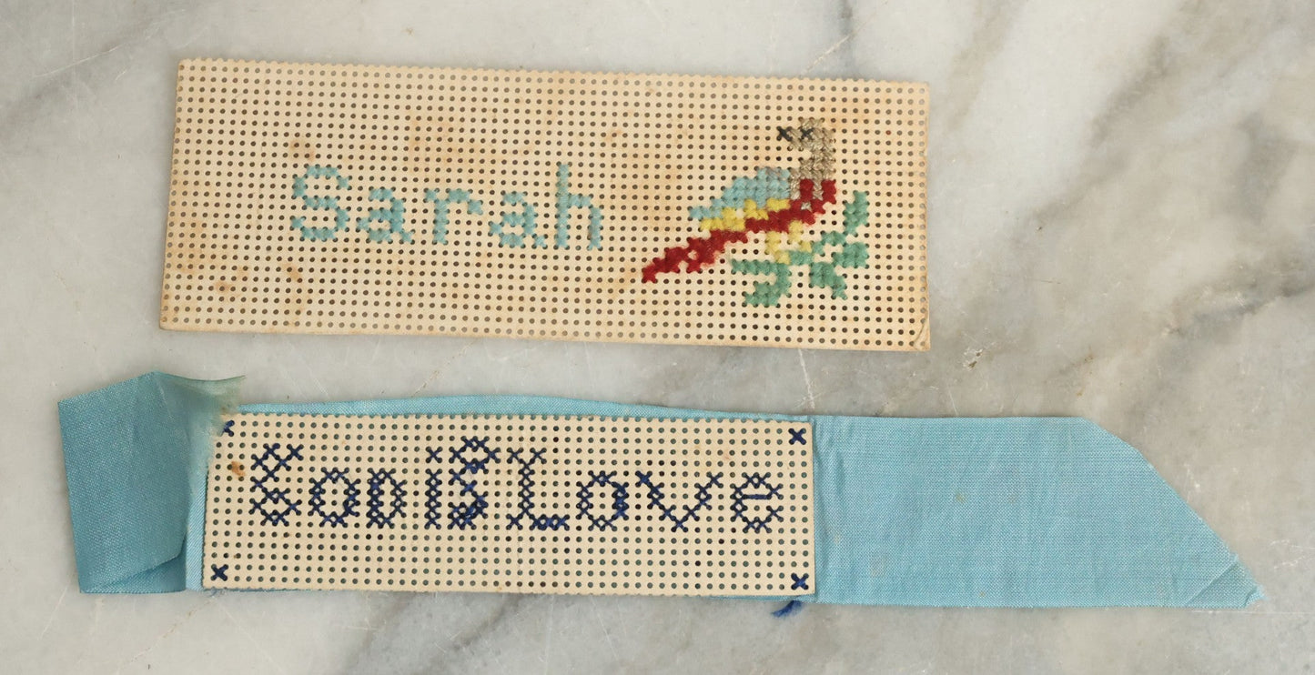 Lot 103 - Pair Of Antique Victorian Punchwork Embroidery Bookmarks Including "God Is Love", "Sarah" With Bird