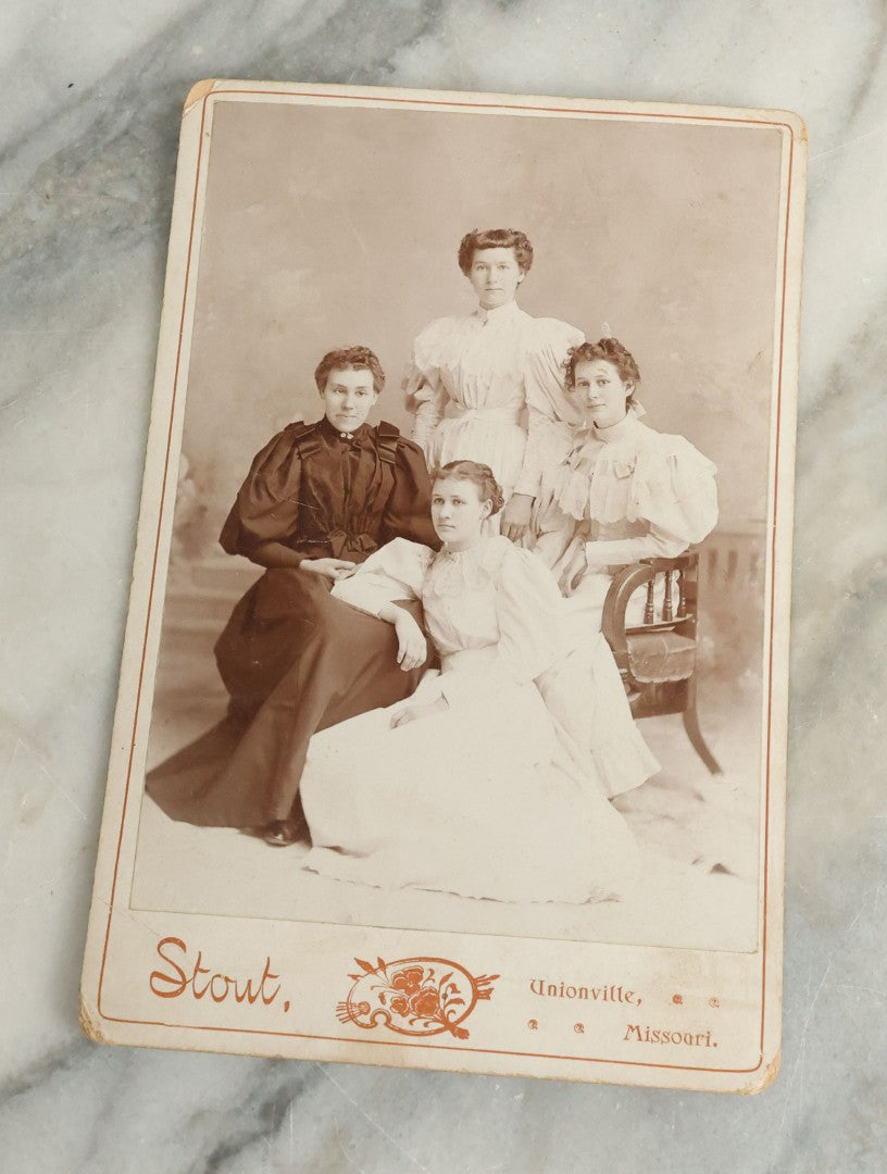 Lot 114 - Grouping Of Five Antique Cabinet Card And Boarded Photographs Of Men And Women Including Photos From Missouri, Massachusetts, And Iowa