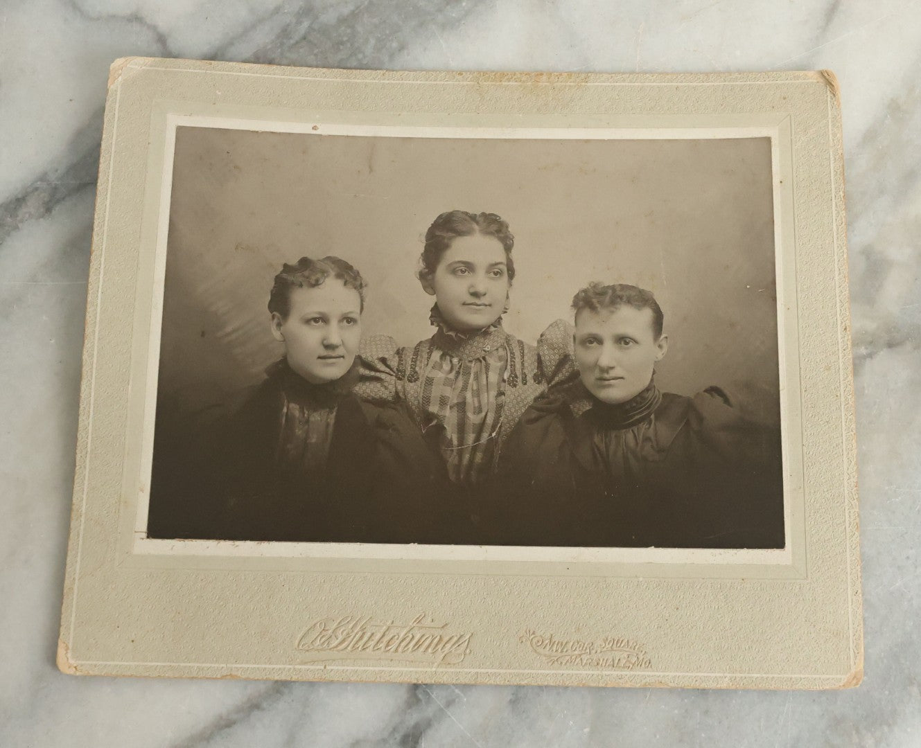 Lot 114 - Grouping Of Five Antique Cabinet Card And Boarded Photographs Of Men And Women Including Photos From Missouri, Massachusetts, And Iowa