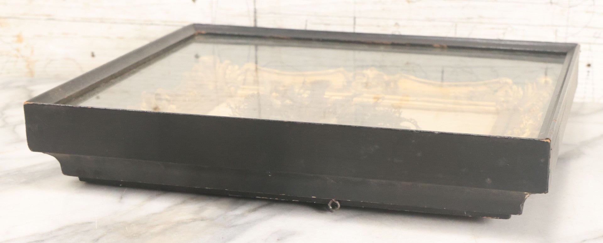 Lot 005 - Antique Victorian Hair Work Flower In Double Frame Shadow Box With Blond, Brown, And Gray Hair, Note Not Original Frame 11-1/2" x 13-3/8"