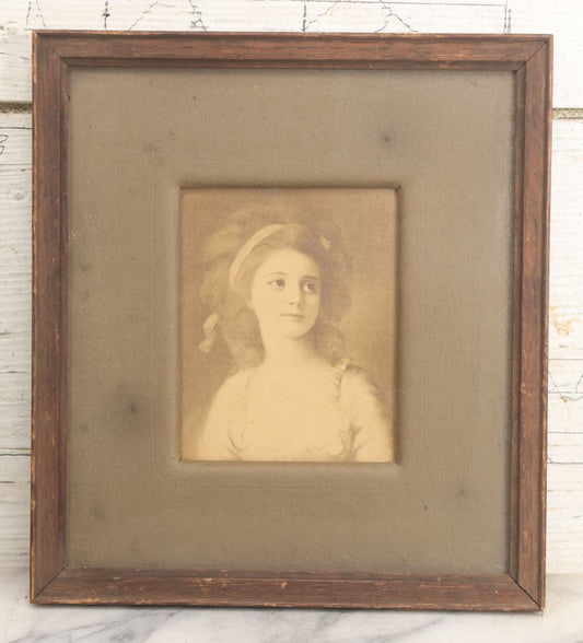 Lot 119 - Antique Print Of Young Blond Woman With Deep Mat In Original Frame, Circa 1890, 9" x 10"