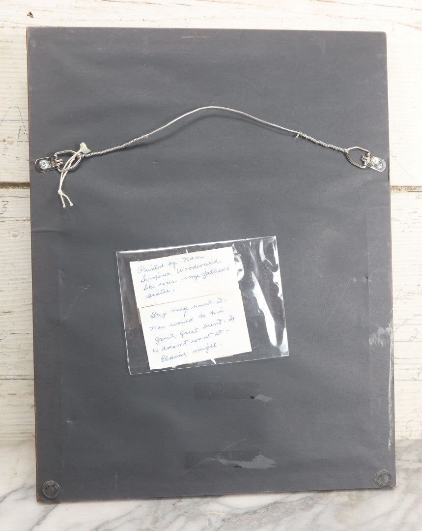 Lot 122 - Vintage Painting On Board Of A Lakeside Cottage In The Fall With A Church In The Distance, Provenance On Verso, In Frame, Artist Signed N.M.W. 1937, Note Minor Losses, 10-1/2" x 13-3/4"