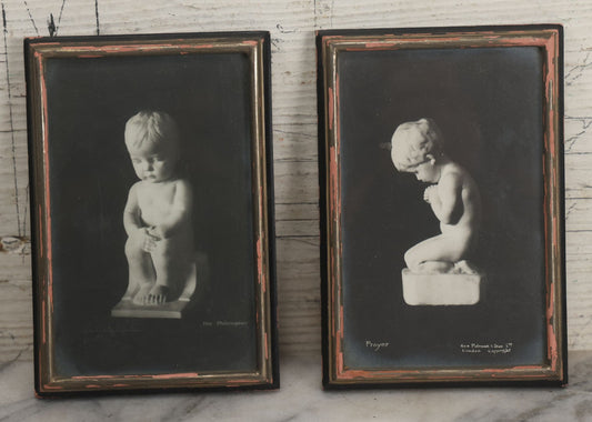 Lot 129 - Pair Of Vintage Photo Prints Of Little Boy Statues By George Pulman & Son, Limited, London, Including "Prayer" And "The Philosopher," In Original Frames, 4" x 5-3/4" Each