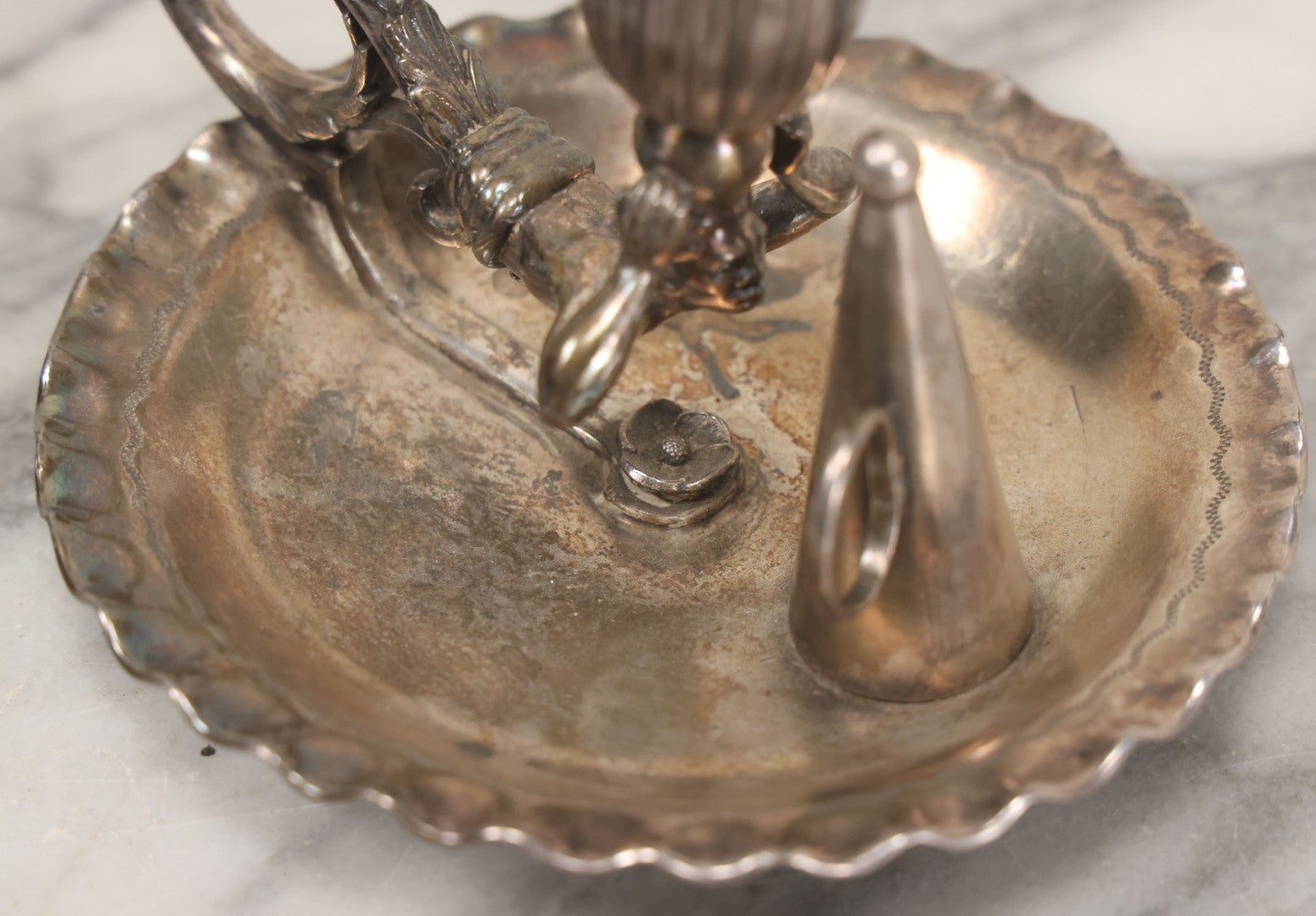 Lot 008 - Antique Silverplate Figural Candle Stand With Genie Motif, Manufactured By Wilcox Silverplate, No. 2731, Meriden, Connecticut, With Original Candle Snuffer