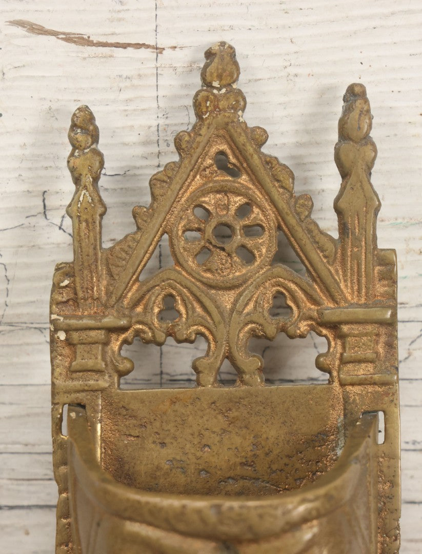 Lot 009 - Antique Gold Painted Cast Metal Gothic Monk Face Wall-Hanging Match Safe