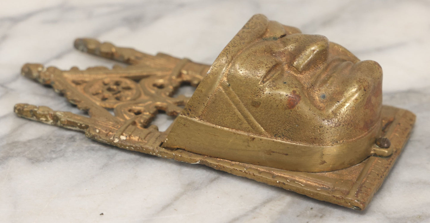 Lot 009 - Antique Gold Painted Cast Metal Gothic Monk Face Wall-Hanging Match Safe