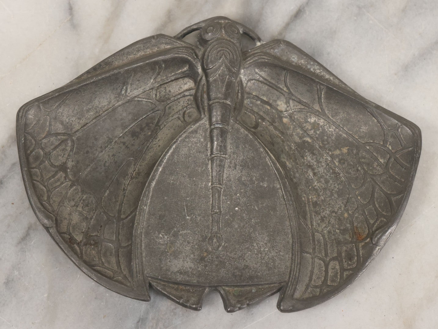 Lot 010 - Antique Art Nouveau Cast Metal Dragonfly Double Sided Trinket Tray